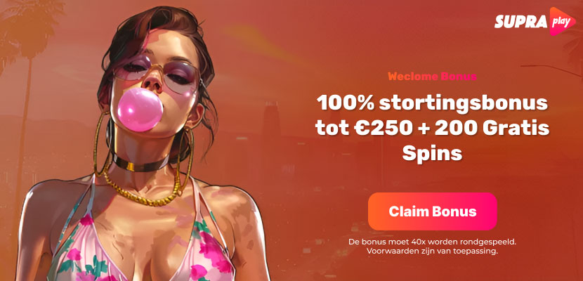 Banner met informatie over de welkomstbonus van Supraplay casino