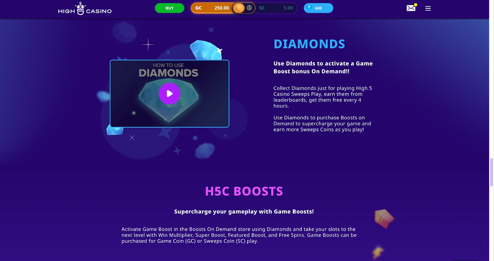 Diamond currency at High 5 casino