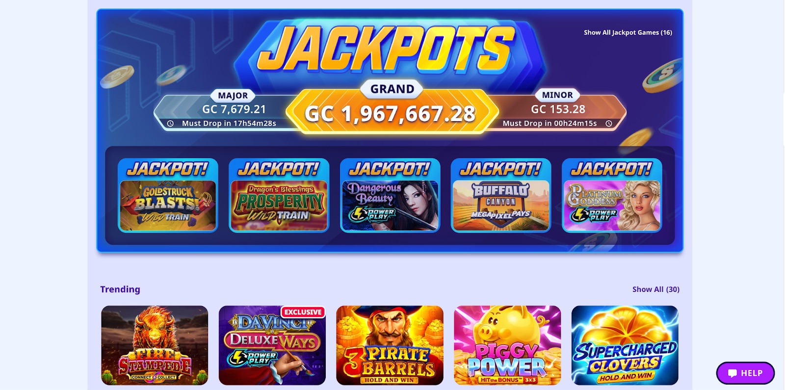 High 5 sweepstakes casino jackpots section