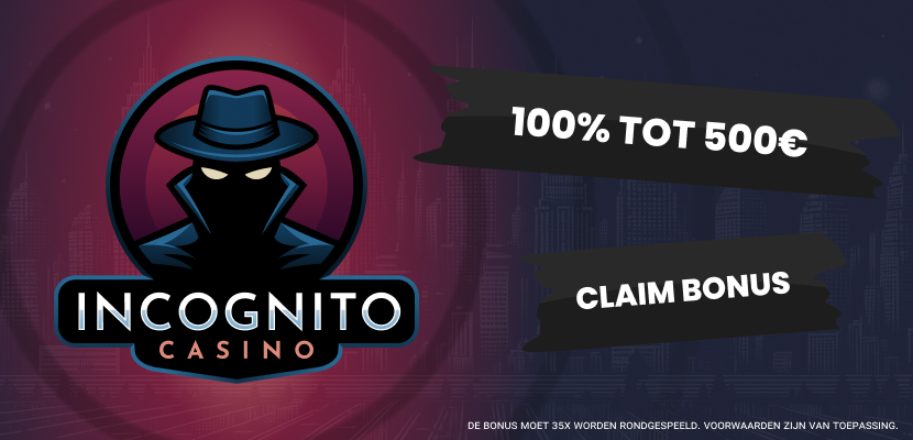 Banner met informatie over welkomstbonus aangeboden door Incognito Casino